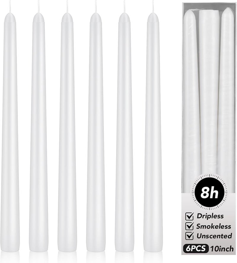 KORCCI Taper Candles 10 Inch - Long Candles, 8 Hours Long Burning, Smokeless & Unscented & Dripless, for Weddings, Birthdays, Dinner Parties, Rituals, Prayer, Birthdays, Meditation (White) - Image 1